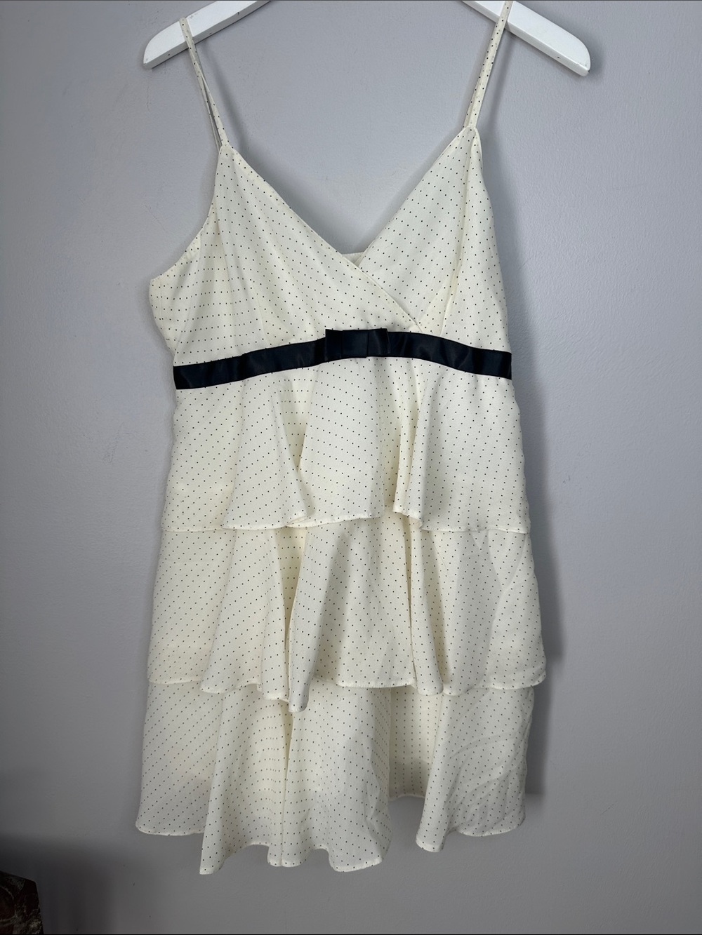 Cream Polka Dot Tiered Spaghetti Strap Dress - size 12